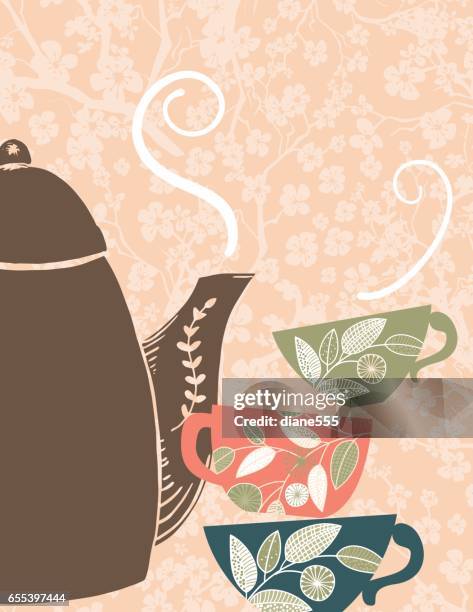 garden party or afternoon tea background template - high tea invitation stock illustrations