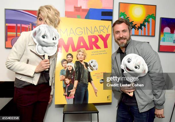 Actress Jenna Elfman and Executive Producer Patrick Osborne attend the Los Angeles Lakers game to celebrate the series premiere of ABC's 'Imaginary...