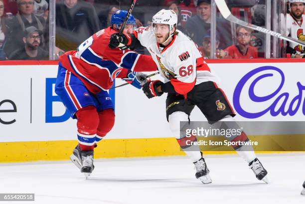 Ottawa Senators left wing Mike Hoffman skates during the second period of the NHL regular season game between the Ottawa Senators and the Montreal...