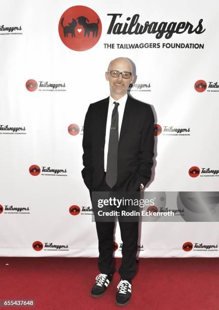 Musician and animal rights activist Moby arrives at The Tailwaggers Foundation, 2017 Waggy Awards at Taglyan Cultural Complex on March 19, 2017 in...