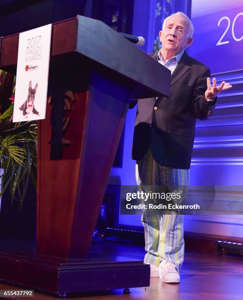 Actor Leslie Jordan speaks onstage at The Tailwaggers Foundation, 2017 Waggy Awards at Taglyan Cultural Complex on March 19, 2017 in Hollywood,...