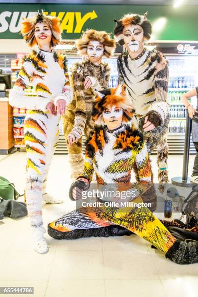 Cosplayers in character as members of the cast of the musical Cats during the MCM Birmingham Comic Con at NEC Arena on March 19, 2017 in Birmingham,...