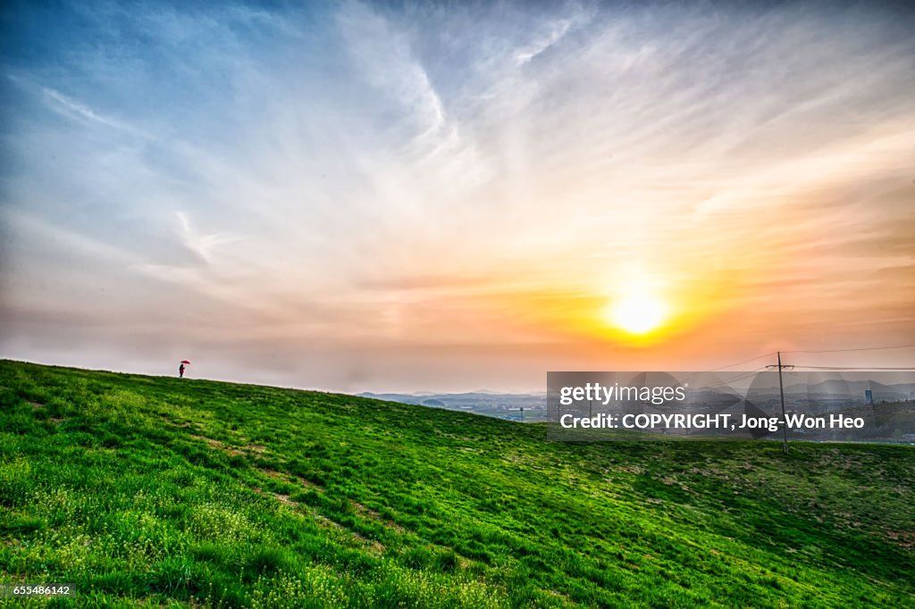Away From Ridge Walking Along The Hill Ridge In The Sunset High-Res Stock Photo - Getty ...