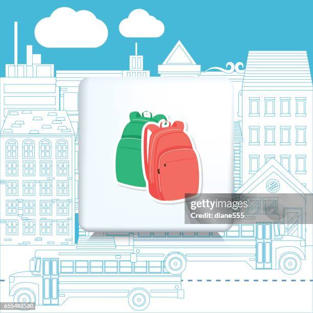 back to school icon - backpack city stock illustrations