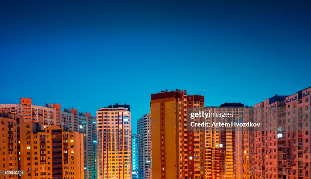 Apartment buildings sample of Soviet architecture. Urban residential areas in Kiev