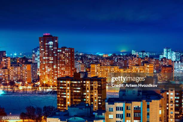 apartment buildings sample of soviet architecture. urban residential areas in kiev - kyiv night stock pictures, royalty-free photos & images