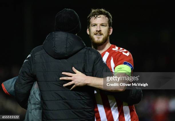 Donegal , Ireland - 13 March 2017; Ryan McBride of Derry City celebrates after the SSE Airtricity League Premier Division match between Derry City...