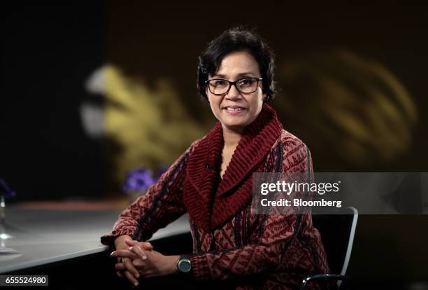 Sri Mulyani Indrawati, Indonesia's finance minister, poses for a photograph following a Bloomberg Television interview in London, U.K., on Monday,...