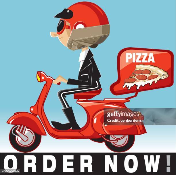 illustrations, cliparts, dessins animés et icônes de livreur de pizza de vecteur - delivery bike