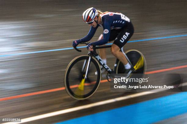 Sarah Hammer of the United States competes in the Women's Pointsrace during the Belgian International Track Meeting 2017 held at the Eddy Merckx...