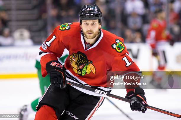 Andrew Desjardins of the Chicago Blackhawks skates without the puck against the Toronto Maple Leafs during the third period at the Air Canada Centre...