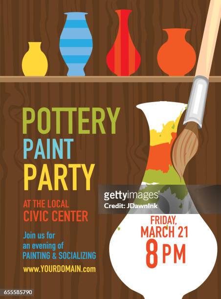 ilustrações, clipart, desenhos animados e ícones de modelo de design cerâmica pintura festa convite - cerâmica