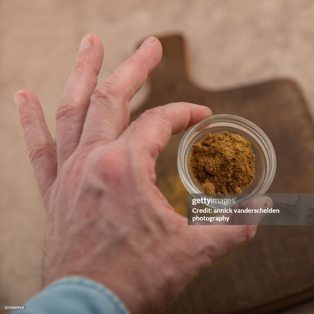 Hot curry powder.