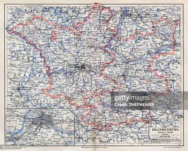 brandenburg map 1895 - potsdamer platz stock illustrations