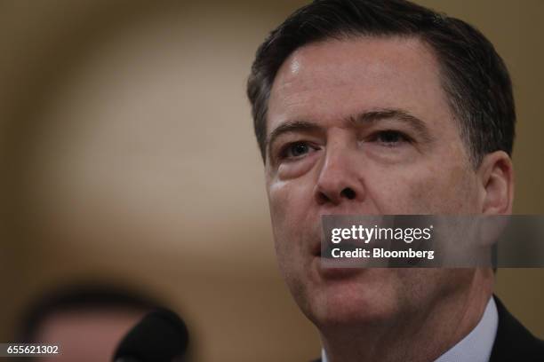 James Comey, director of the Federal Bureau of Investigation , speaks during a House Intelligence Committee hearing in Washington, D.C., U.S., on...