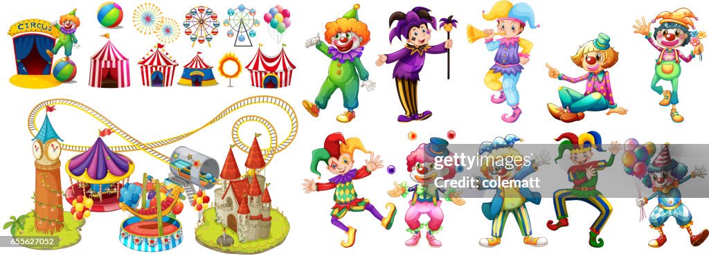 Circus Rides List Circus Clowns And Many Rides High-Res Vector Graphic - Getty Images