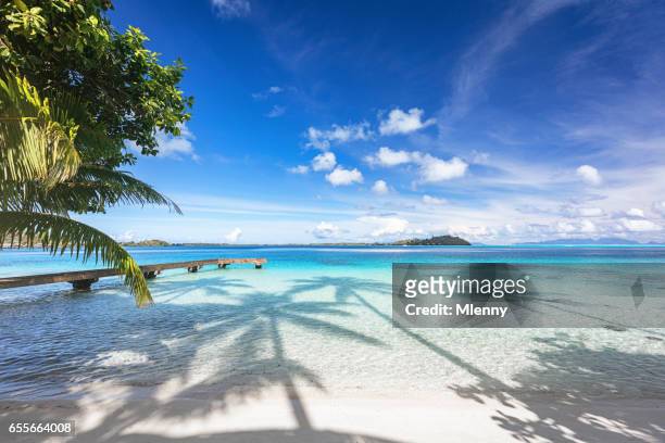 bora bora insel schöne strand steg französisch-polynesien - bora bora stock-fotos und bilder