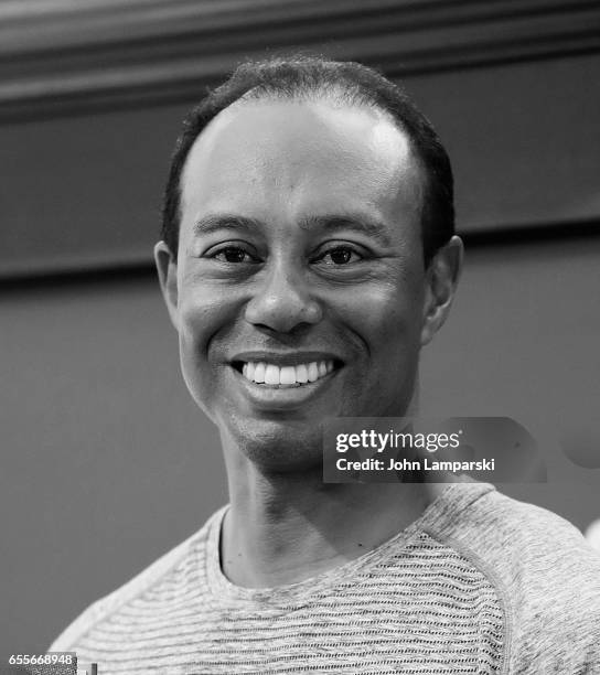 Professional golf player, Tiger Woods signs copies of his new book "The 1997 Masters: My Story" at Barnes & Noble Union Square on March 20, 2017 in...