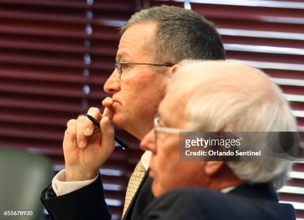 Special prosecutor Brad King, left, listens Monday, March 20, 2017 to State Attorney Aramis Ayala asking for Markeith Loyd's case to pause while she...