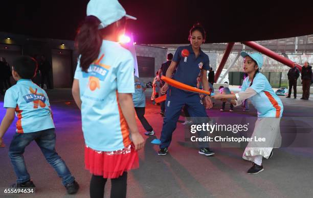 Pupils from Elmhurst Primary School play the All Stars cricket during the ECB All Stars Cricket Event at the ArcelorMittal Orbit at Queen Elizabeth...