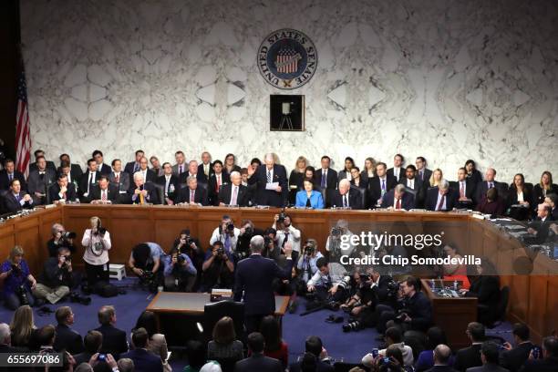 Judge Neil Gorsuch is sworn in on the first day of his Supreme Court confirmation hearing before the Senate Judiciary Committee in the Hart Senate...