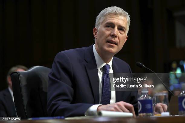 Judge Neil Gorsuch speaks during the first day of his Supreme Court confirmation hearing before the Senate Judiciary Committee in the Hart Senate...