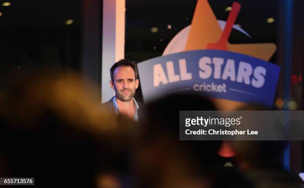 Matt Dwyer gives an introduction to All Star Cricket during the ECB All Stars Cricket Event at the ArcelorMittal Orbit at Queen Elizabeth Olympic...