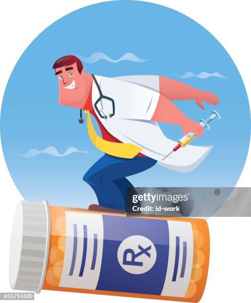 doctor with pill bottle - surf rescue stock illustrations