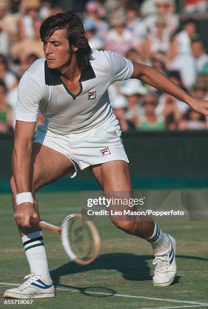 Italian tennis player Adriano Panatta pictured during competition to reach the third round of the Men's singles tournament at the Wimbledon Lawn...