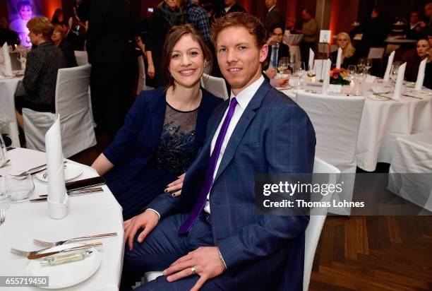 Julian Nagelsmann, the head coach of TSG 1899 Hoffenheim, pictured with his partner Verena at the 'Coaching Award Ceremony & Closing Event UEFA Pro...