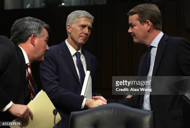 Judge Neil Gorsuch thanks Sen. Michael Bennet and Sen. Cory Gardner for testifying for him during the first day of his Supreme Court confirmation...