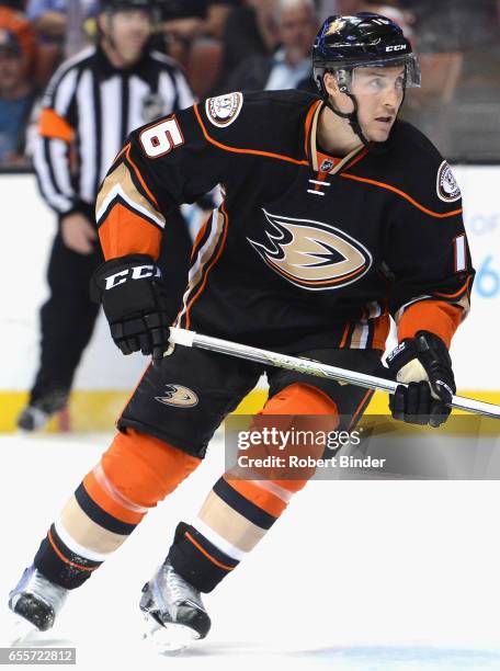 Ryan Garbutt of the Anaheim Ducks plays in the game against the New Jersey Devils at Honda Center on March 14, 2016 in Anaheim, California.