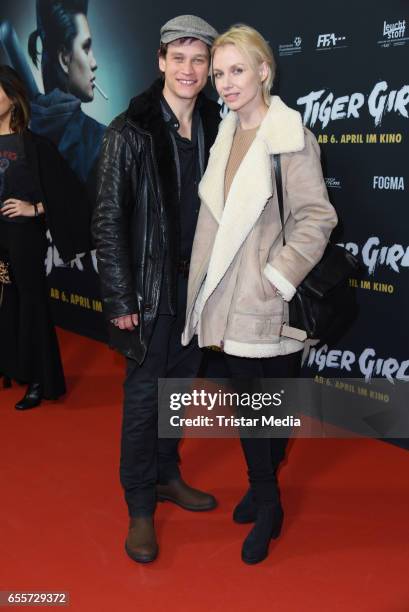 German actor Vinzenz Kiefer and his wife Masha Tokareva attend the premiere of the film 'Tiger Girl' at Zoo Palast on March 20, 2017 in Berlin,...