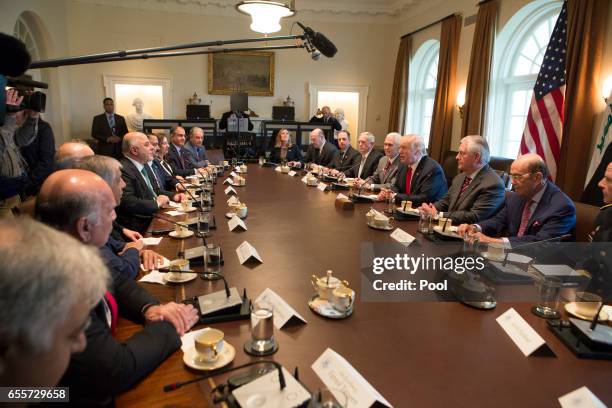 President Donald J. Trump speaks during a meeting with members of his Cabinet and Iraqi Prime Minister Haider al-Abadi at the White House on March...