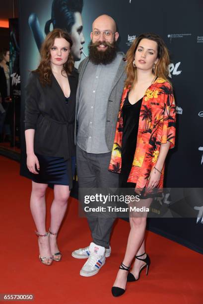 German actress Maria Dragus, german director Jakob Lass and german actress Ella Rumpf attend the premiere of the film 'Tiger Girl' at Zoo Palast on...