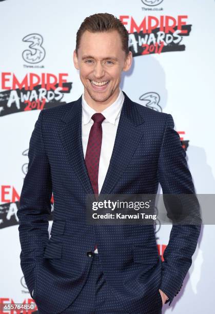 Tom Hiddleston attends the THREE Empire awards at The Roundhouse on March 19, 2017 in London, England.