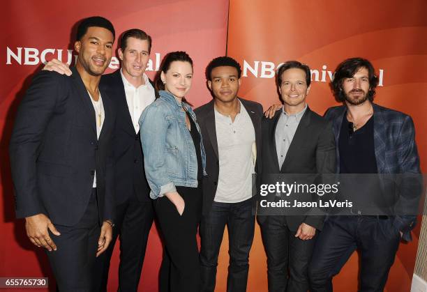 Actors J.R. Lemon, Brendan Fehr, Jill Flint, Robert Bailey Jr., Scott Wolf and Eoin Macken of 'The Night Shift' attend the 2017 NBCUniversal summer...