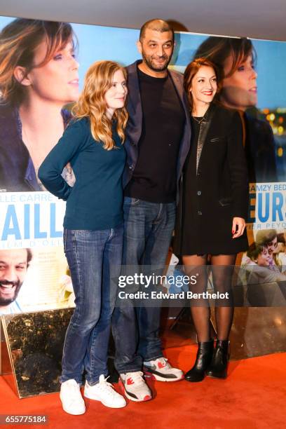 Isabelle Carre, Ramzy Bedia, Maria Duplaa, attend the "Une Vie Ailleurs" Paris Premiere at UGC Cine Cite des Halles on March 20, 2017 in Paris,...