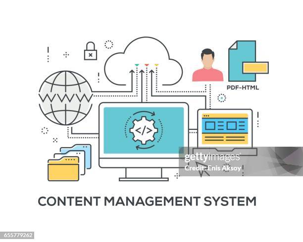 content management system-konzept mit symbolen - origens stock-grafiken, -clipart, -cartoons und -symbole