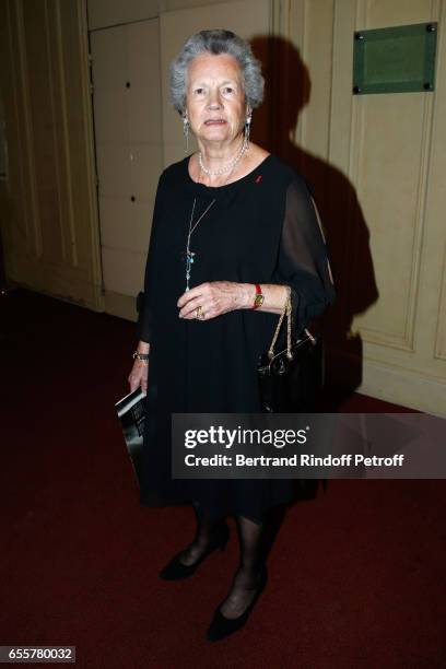 Anne-Aymone Giscard d'Estaing attends the "Enfance Majuscule 2017" Charity Gala for the benefit of abused childhood. Held at Salle Gaveau on March...