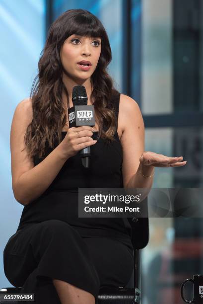 Actress Hannah Simone attends Build Series to discuss "Kicking & Screaming" at Build Studio on March 20, 2017 in New York City.