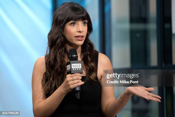 Actress Hannah Simone attends Build Series to discuss "Kicking & Screaming" at Build Studio on March 20, 2017 in New York City.