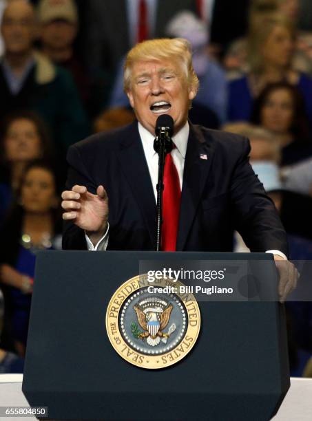 President Donald Trump speaks during a rally in Freedom Hall at the Kentucky Exposition Center March 20, 2017 in Louisville, Kentucky.