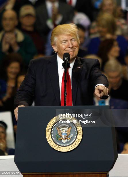 President Donald Trump speaks during a rally in Freedom Hall at the Kentucky Exposition Center March 20, 2017 in Louisville, Kentucky.
