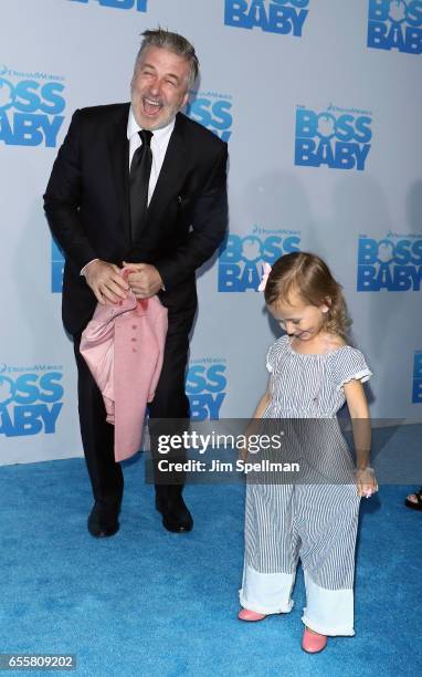 Actor Alec Baldwin and daughter Carmen Gabriela Baldwin attend "The Boss Baby" New York premiere at AMC Loews Lincoln Square 13 theater on March 20,...