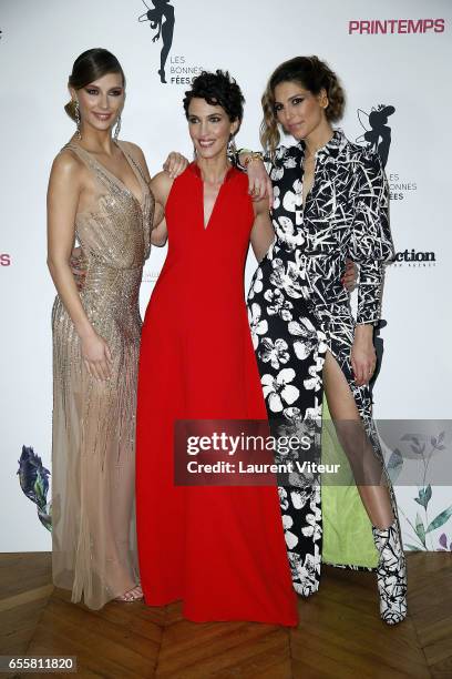 Miss France 2015 Camille Cerf, Miss France 1992 Linda Hardy and Miss France 2011 Laurie Thilleman attend "Les Bonnes Fees" Charity Gala at Hotel...