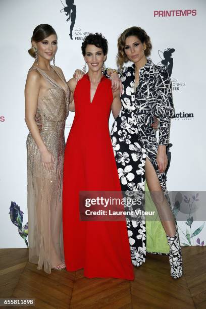 Miss France 2015 Camille Cerf, Miss France 1992 Linda Hardy and Miss France 2011 Laurie Thilleman attend "Les Bonnes Fees" Charity Gala at Hotel...