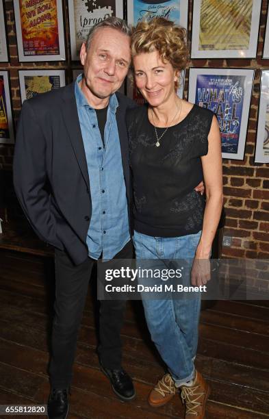 Cast members Anthony Head and Eve Best attend the press night performance of "Love in Idleness" at the Menier Chocolate Factory on March 20, 2017 in...