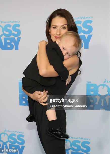 Hilaria Baldwin and Rafael Baldwin attend "The Boss Baby" New York Premiere on March 20, 2017 in New York City.