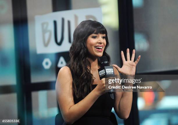 Actress Hannah Simone attends Build Series to discuss 'Kicking & Screaming' at Build Studio on March 20, 2017 in New York City.